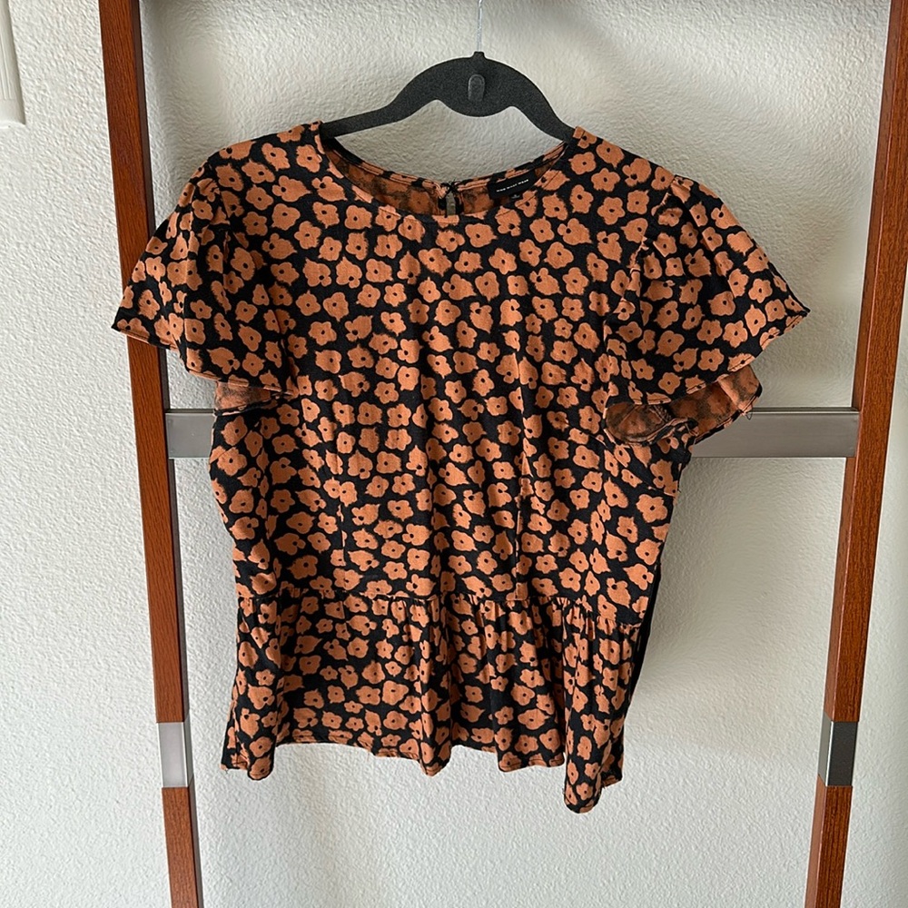 Orange and Black Floral Top
